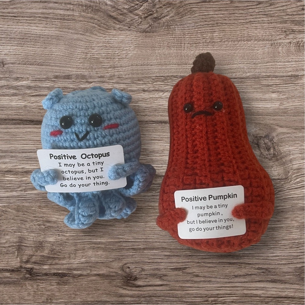 NEW Set of Positive Pumpkin And Positive Octopus Handmade Crochet with Cards